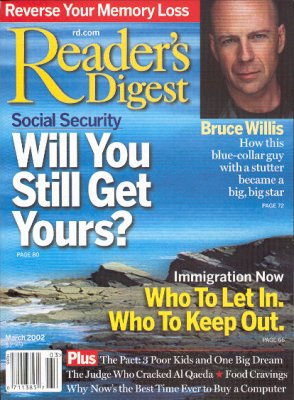 March 2003 Readers Digest with Bruce Willis cover story